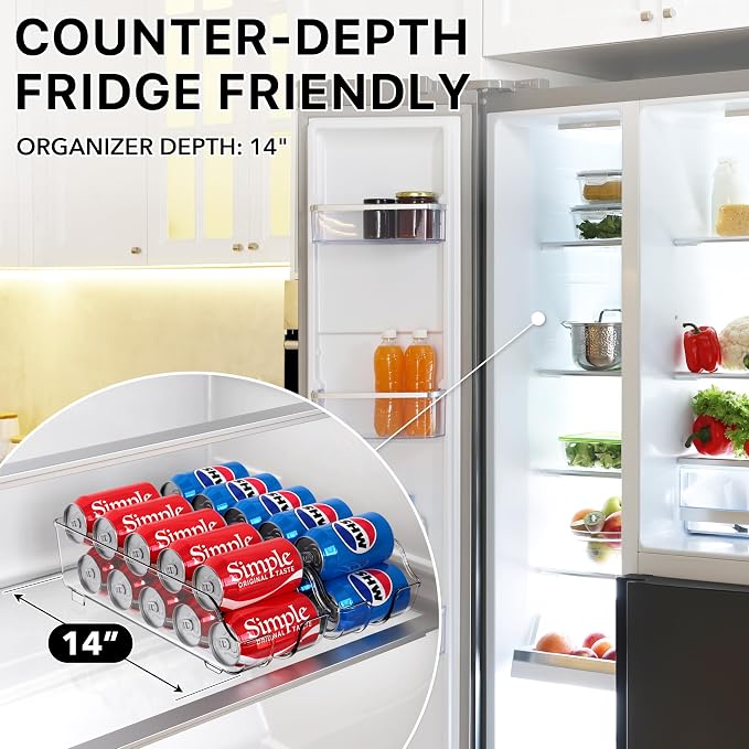 Simple Houseware Soda Can Organizer and Dispenser for Refrigerator / Pantry, Clear, Set of 6