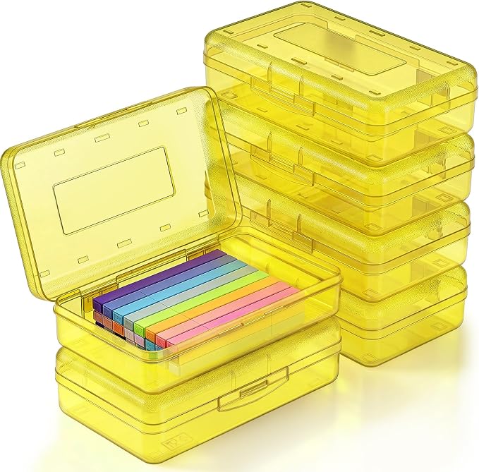 Blulu 6 Pack Large Plastic Pencil Case Box Clear Pencil Boxes Bulk Hard Crayon Box Storage with Snap Lids 8.1 x 4.7 x 2.2 Inch Painting Organizer Classroom Stationery School Supplies (Yellow)