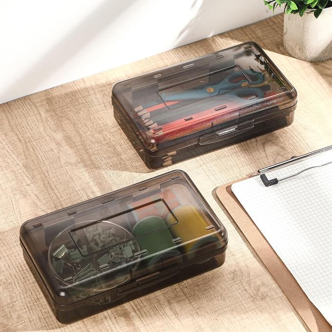 Blulu 6 Pack Large Plastic Pencil Case Box Clear Pencil Boxes Bulk Hard Crayon Box Storage with Snap Lids 8.1 x 4.7 x 2.2 Inch Painting Organizer Classroom Stationery School Supplies (Gray)