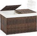 SETVSON Storage Basket with Lid Wicker Baskets for Storage with 2 Separate Lid 42.3 Gallon (160 L) 29.9 x 17.3 x 18.1 Inches Rattan Woven Large Wicker Basket with 2 Liners for Bedroom Laundry Brown