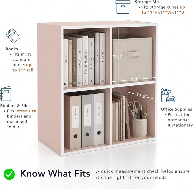 Homes: Inside + Out Apexa 4-Cube Storage Organizer Shelves, Stackable Wood Bookcase Fits Cubby Bins for Organization, Dorm Teen Room Decor & Home Office, Taupe Grey