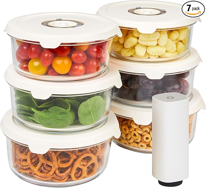 HOLDN’ STORAGE Vacuum Food Storage Containers, Set of 6 Glass Containers & Electronic Pump - Keep Food Fresh Longer, BPA-Free Glass, Leak-Proof, Ideal for Meal Prep, Marinating