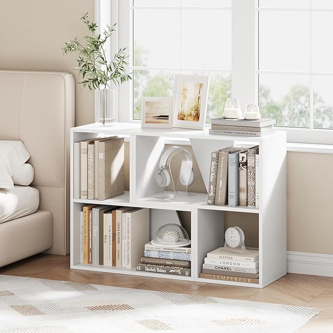 MapleGrace 6 Cube Storage Organizer, Wooden Storage Shelves Bookcase with Back Panels, Stackable Display Bookshelf for Living Room, Bedroom, Study, Hallway, White