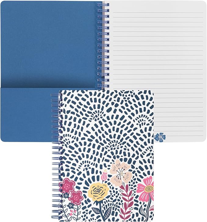 Steel Mill & Co Cute Mini Spiral Notebook, 8.25" x 6.25" Journal with Durable Hardcover and 160 Lined Pages, Mosaic Floral