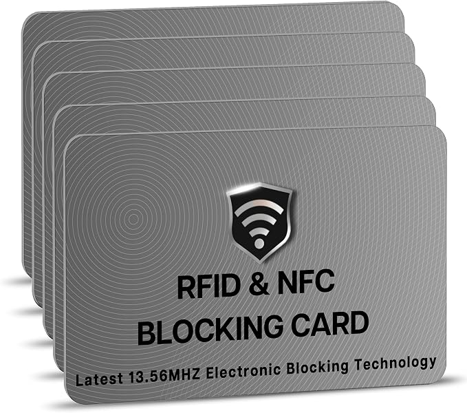 SaiTech IT 5 Pack RFID Blocking Card for Credit Debit ID Card, Grey | Slim Anti-Theft Contactless NFC RFID Blocker Protector, Easily Fit into Wallet and Purse, for Men & Women