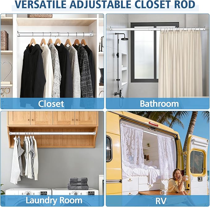 Adjustable Oval Closet Rod, 30-55 Inch, 90 Lbs Heavy Duty (Chrome)