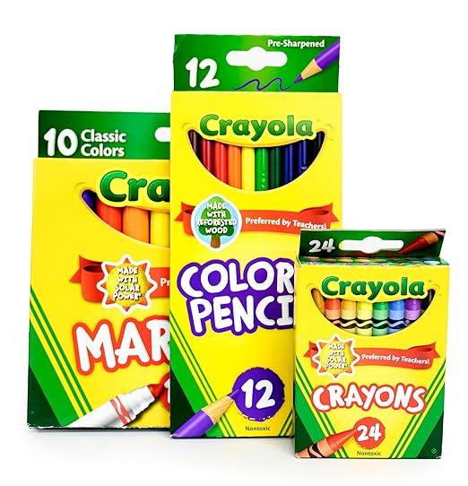 School Supply Boxes | Elementary School Case (4 Boxes) | Back to School Essentials Kit for Students & Teachers | Includes Wide-Ruled Paper Products, Crayons, Markers, Colored Pencils, & More