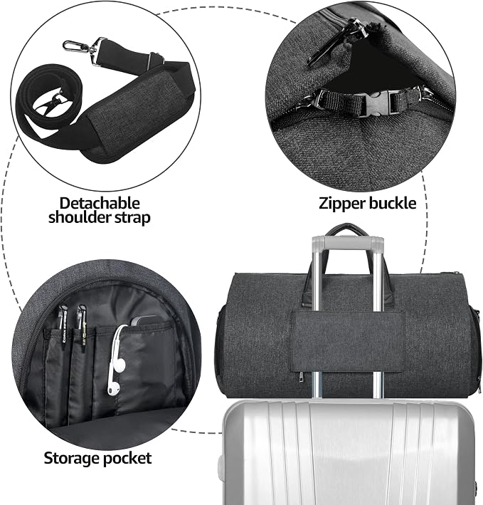 UNIQUEBELLA Travel Garment Duffel Bag, 45L Carry on Suit Bag for Men Convertible Foldable Weekend Bag with Shoe Compartment
