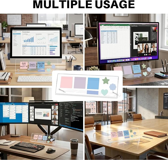 Monitor Memo Board Holder 16.5"x6.1", Office Organization memo Holders for Computer Sticky Note Holder, Space-Saving, Movable & Reusable, Screen Saver for Office & Home Desktop Decor Extra Large