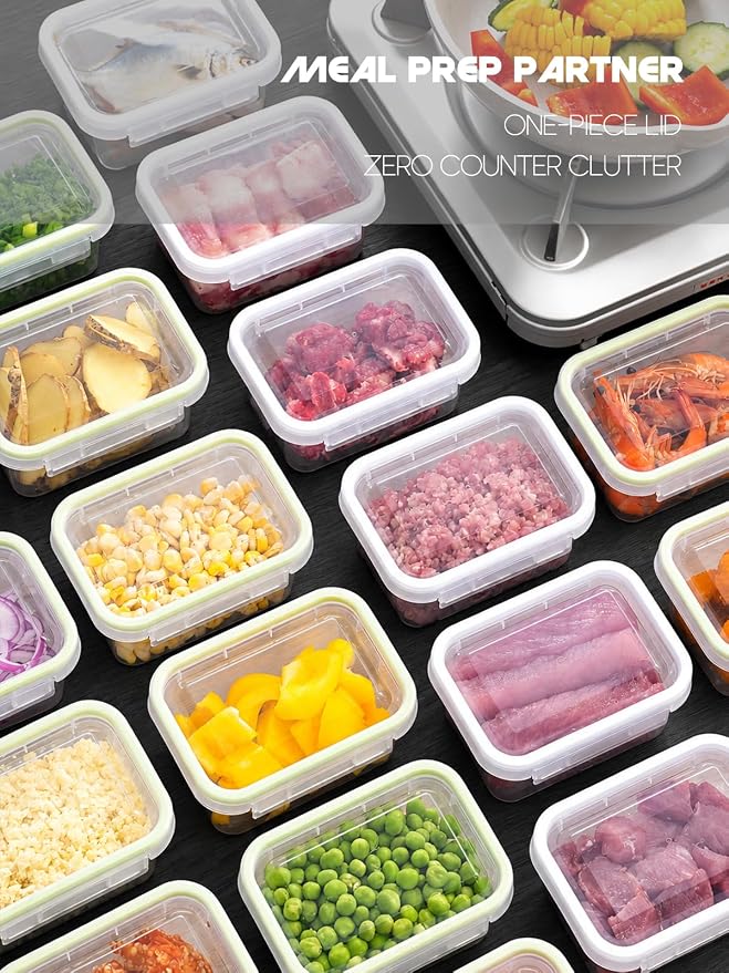 LivLab Mker 18 Sets Food Storage Containers with Lids - Reusable Meal Prep Containers Bpa-Free Freezer Lunch Boxes for Leftovers, Snack, Fruits, Salad (15 Large + 3 Small)