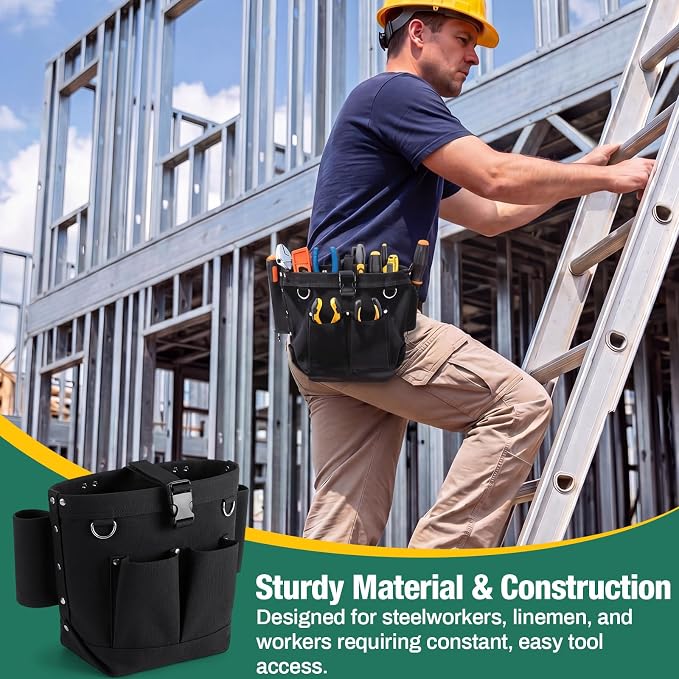2 Pcs Tool Pouches 6" x 6" x 9", Small Tool Bags with Front Pocket, Tunnel Connection Double Reinforced Bottom, Belt Strap Connect, Bull Pin Loops for Spud Wrenches, Bolts & Outdoor Work