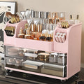 Large Makeup Organizer for Vanity - Perfume Cosmetic Display Cases | Skincare Organizers with 2 Drawers for Bathroom Dresser Desk, Easy to Store Brush Eyeshadow Lipstick Beauty Supplies, Pink
