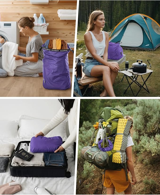 Travel Laundry Bag, Pump-free Vacuum Compression Dirty Clothes Bag, Large Reusable Waterproof & Washable Laundry Bag, Wet and Dry Bag, Ideal for Suitcases, Laundromats (1 Pack) Purple