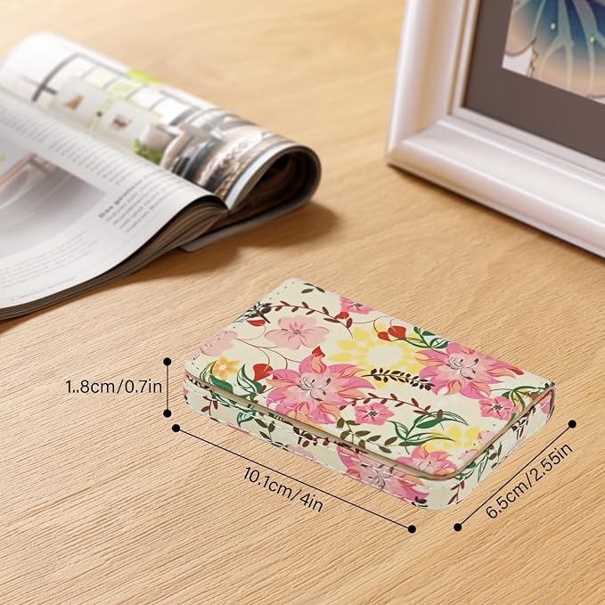 Business Card Holder，PU Leather Business Card Case Color Printing Pattern Card Holder Wallet，Pockets Magnetic Credit Card Holders for Men and Women - Red Yellow Flowers