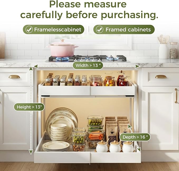 Abalter Expandable Pull Out Cabinet Organizer, 2-Tier Slide Out Drawer for Kitchen Cabinets, Adjustable Width 12-18.5", Slide Out Shelves for Kitchen Countertop, Bathroom, Pantry, Heavy Duty Caddy