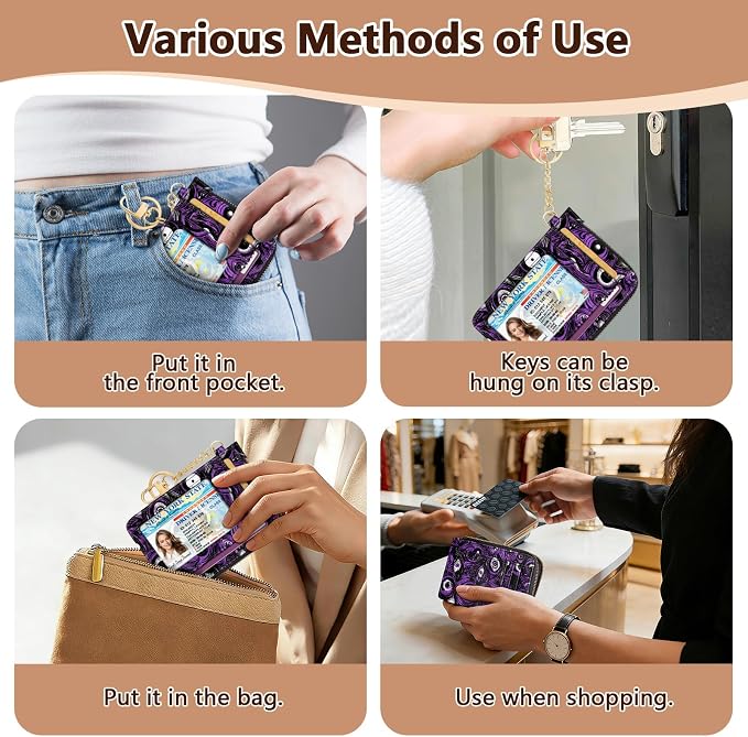 GIANCOMICS Slim Wallet Credit Card Holder Women, Evil Eye Rfid Blocking Small Card Case, Keychain Thin Pocket Curved Zipper Wallet, Travel Card Holder PU Leather ID Window, Ladies Female Gifts
