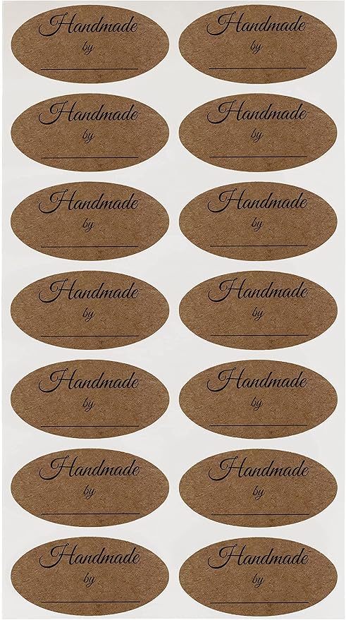 ChromaLabel 1 x 2 Inch Oval Kraft Handmade By Name Labels, 112 Pack | Kraft oval labels with a write-in name line for crafts, gifts, packaging and handmade products. Made in USA