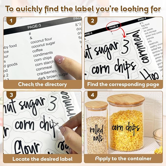 170PCS Food Pantry Labels, Kitchen Container Storage Labels Spice Organize Storage Jars Boxes Bottles Preprinted Black Script Clear Stickers - Water and Oil Resistant