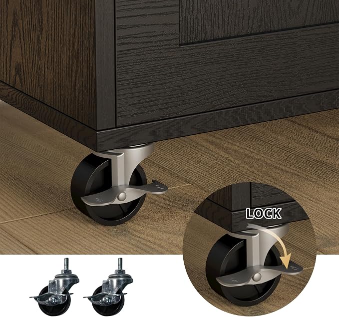 IRONCK Rolling Kitchen Island Cart with Drop-Leaf and Wine Rack, Black | Wheels, Drawers, Open Shelves, Adjustable Shelves, and Spacious Drawer Storage