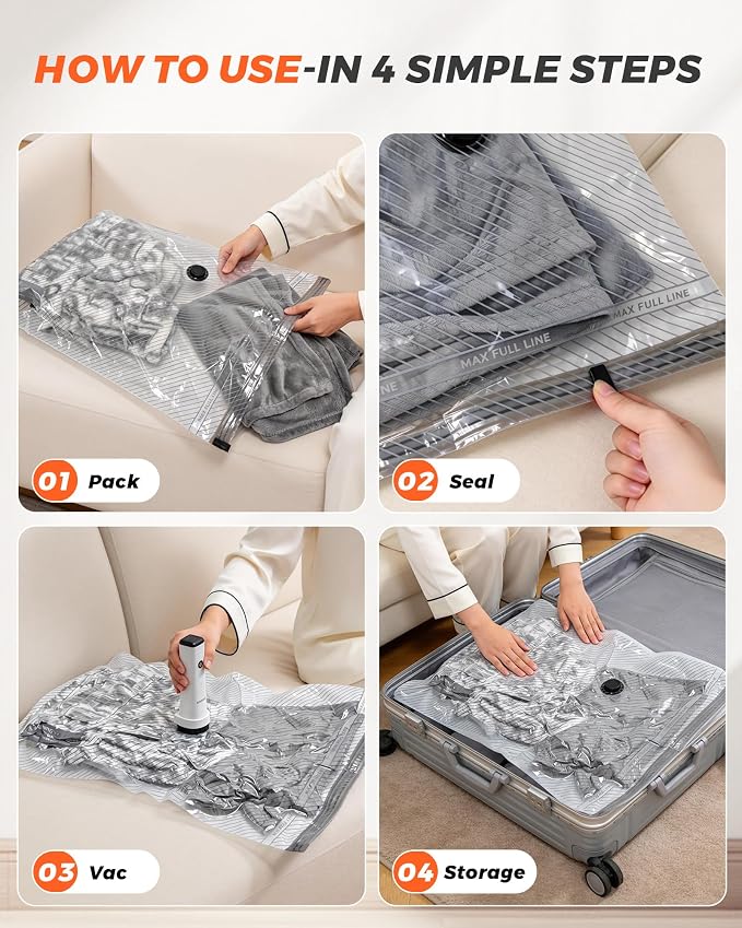 15 Pack Vacuum seal Bags for Clothing Travel with Power Pump and Luggage Scale, Space Saver Compression Bags for Suitcase, Travel Essentials to Monitor Luggage Weight & Avoid Overweight Fees(White)