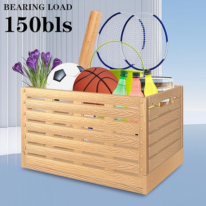 Collapsible Storage Bins, 23x15 Inches Plastic Stackable Utility Crates with Handles, Large Folding Containers Dolly Folding Baskets for Farm Home Office Organizing Tools, Books, Food, Drinks