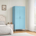 Lockable Metal Wardrobe Closet with Hanging Rod and 3 Adjustable Shelves,67" Metal Storage Cabinet with 2 Doors,Steel Armoire Wardrobe Closet for Bedroom Living Room Cloak Room (Blue)