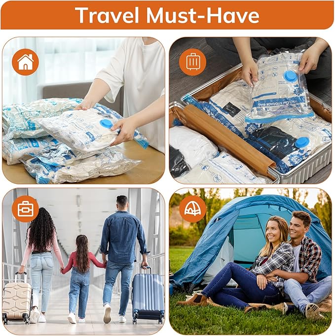 Vacuum Luggage Storage Bags with Cordless Electric Portable Pump, Double Zipper Sealed Space Saver Bag, Compression for Clothes, Bedding and Travel Essentials