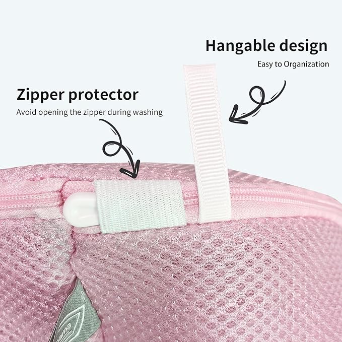 Kimmama Shoe Washing Machine Bag, Shoe Laundry Bag, Pink, 8x15", 2 Pack | Shoe Bag, For Sneaker, Tennis, Footwear, Trainers, Slippers, Sock, Building Blocks, Sandwish Mesh, Travel, Divided