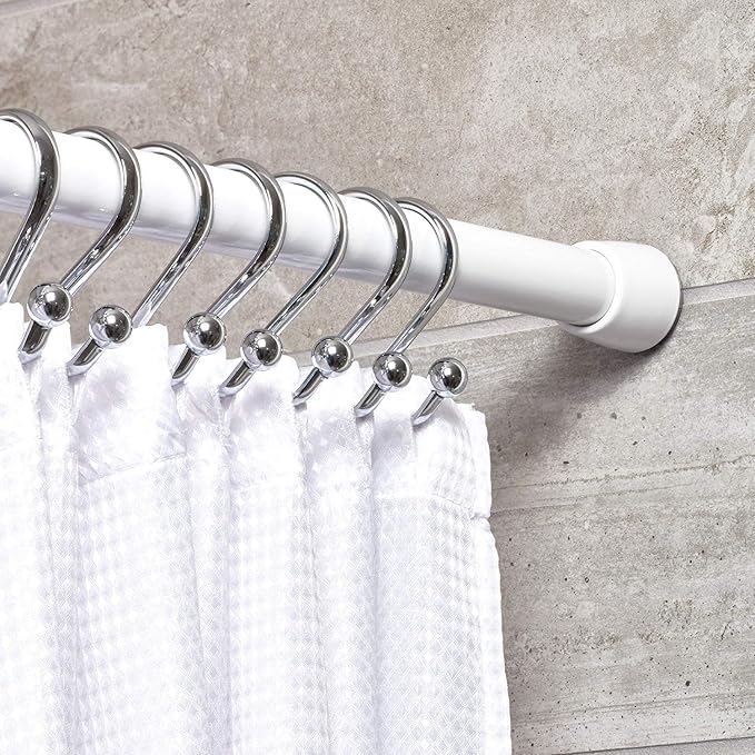 iDesign Cameo Metal Expandable Constant Tension Shower Curtain Rod for Master, Guest, Kids' Bathroom, Adjustable from 26-42", White