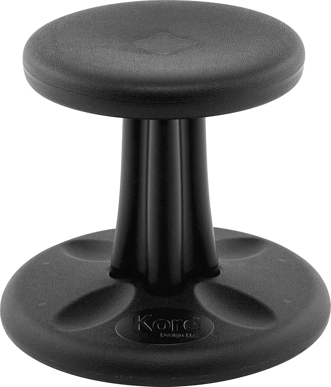 KORE Design Wobble Stool Chair, Girls + Boys Kid Desk Stools, Ergonomic Small Office Chairs, Flexible Seating for Active Kids, ADD/ADHD, Classroom, School, Home, Preschool (12in), Age 4-5 yrs, Black