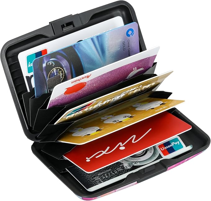 ELFISH Mini RFID Aluminum Wallet Credit Cards Holder Business Card Case Metal ID Case for Men Women(Watercolor Sakura)