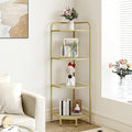 Hzuaneri Corner Shelf Stand, 4-Tier Glass Bookshelf Bookcase, Bathroom Organizer, Plant Stand, Steel Frame, Tempered Glass, Modern Style for Living Room, Bathroom, Kitchen, Golden CS90400G