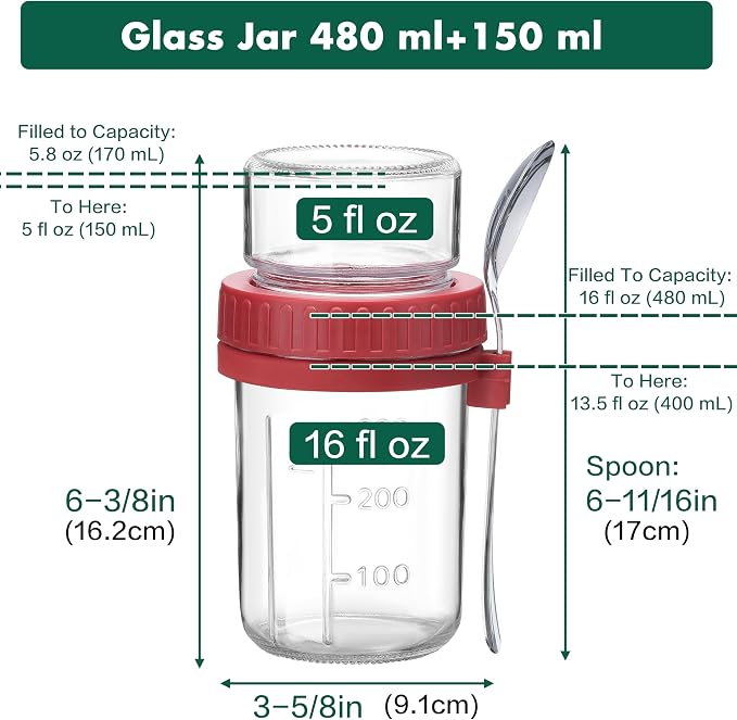 Danmu Overnight Oats Containers with Lids 21 oz (16+5) 2 Pack | Dry and Wet Separation,Overnight Oats Container,Yogurt Containers with Lids,Overnight Oats Jars,Dishwasher Safe,Fridge Safe