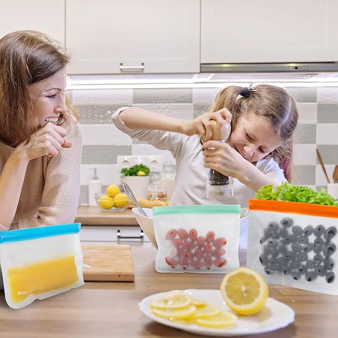 Reusable Freezer Bags | 15-Pack | M, L & XL Reusable Ziplock Bags | BPA Free & Leakproof Food Bags for Fridge Storage, Freezer Storage, Food Storage, & Batch Cooking