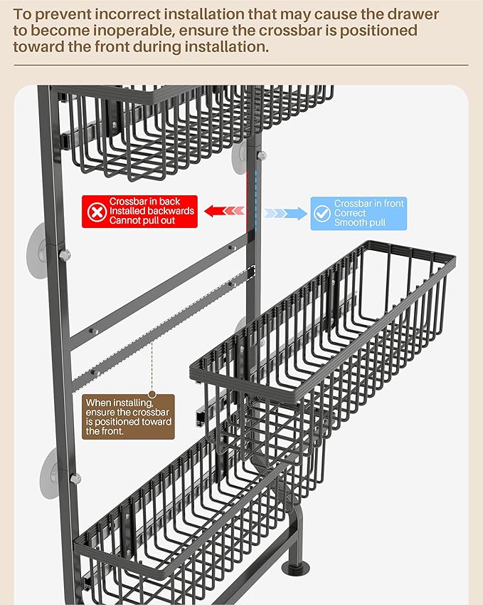 UMDONX 7-Tier Over The Door Storage Rack with Pull-Out Baskets and Sliding Shelves, Suitable for Kitchen, Bathroom, and Laundry Room, Black