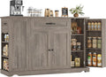 HOSTACK Kitchen Island Cart with Storage, Rolling Island Table, Ash Gray | 47"W Mobile Kitchen Storage Islands on Wheels with 2 Drawers, Adjustable Shelves, Movable Buffet Cabinet for Dining room