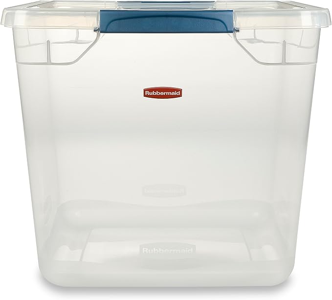 Rubbermaid Clever Store Latching Storage Tote Container, Clear, 30-Qt (FG3Q2500CLMCB)