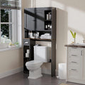 Over The Toilet Storage Cabinet with 7 Shelves, Imitation Walnut Grain Above Toilet Bathroom Organizer with Toilet Paper Holder Stand, Space Saver for Restroom, Laundry, Bathroom (Black)