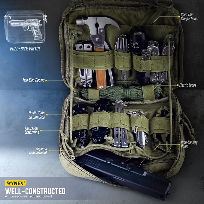 WYNEX Tactical Large Admin Molle Pouch of Double Layer Design EDC Organizer | Molle EDC EMT Utility Pouches with Map Sleeve Modular Tool Bag Large Capacity Flag Patch Included