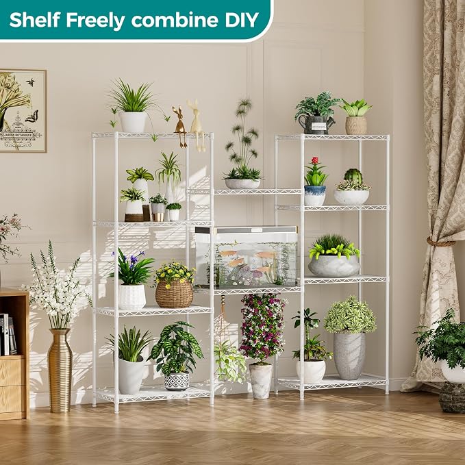 SINGAYE 5 Metal Shelves Wire Shelving Storage Shelf Adjustable Unit Pantry | 5 Tier Kitchen Laundry Room Organization Home Pantry Closet Bathroom Organizers Garage Rack 12" D x 22" W x 59" H White