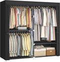 MOGELAFOO 62.5” Portable Closet, Freestanding Wardrobe Clothes Rack with Fabric Cover, 3 Hanging Rods and 4 Storage Shelves for Bedroom, Black