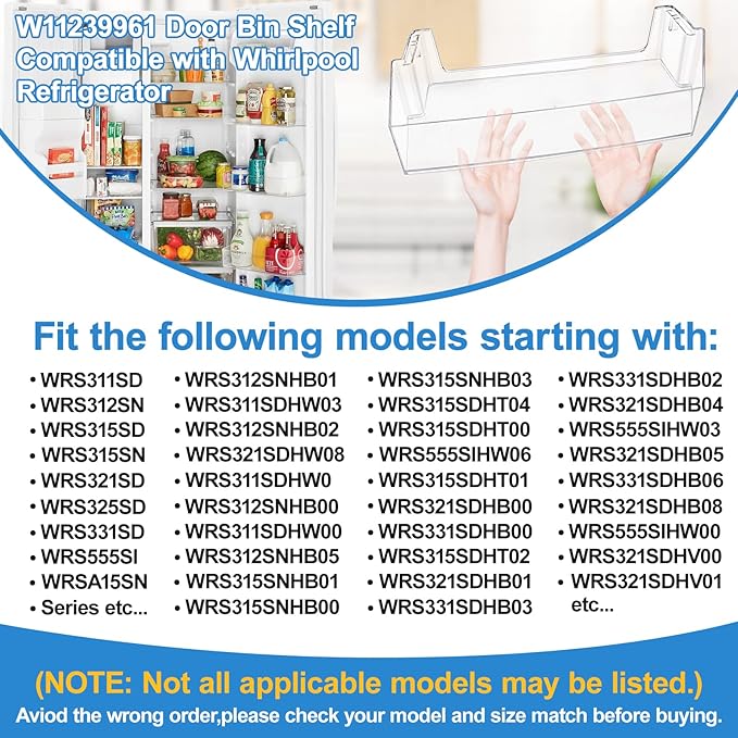 UPGRADED W11239961 W10900538 Refrigerator Door Shelf Replacement Compatible with Whirlpool Refrigerator Door Shelf Parts WRS315SDHZ08 WRS321SDHZ08 WRS321SDHZ01 WRS325SDHZ01 PS12578777 Door Bin Shelves