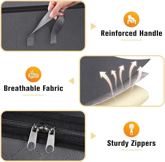 SpaceTrove Clothes Storage Bags, 8-Pack Comforter Blanket Organizers, 80L Large Capacity Containers with Visual Window for Clothing, Quilt, Sheet, Pillow, Closet Organization for Bedding (Grey)