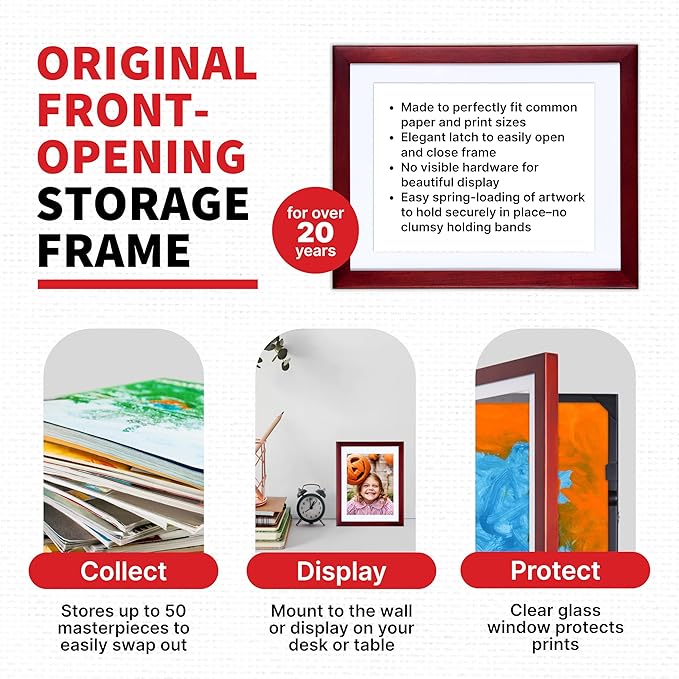 Dynamic Frames Li’l Davinci Front-Open 2-Pack Kids Art Frames, Wooden Frames for 8.5x11 Artwork, Prints & Certificates, Store up to 50 per Frame, 11.75 x 14.75 Outer Dimensions, Cherry