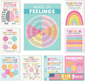 Hadley Designs 9 Mental Health Posters for Classroom - School Counselor Office Must Haves, Mental Health Therapy Office Decor, Growth Mindset Posters, Wheel of Feelings Chart, Pastel Classroom Decor