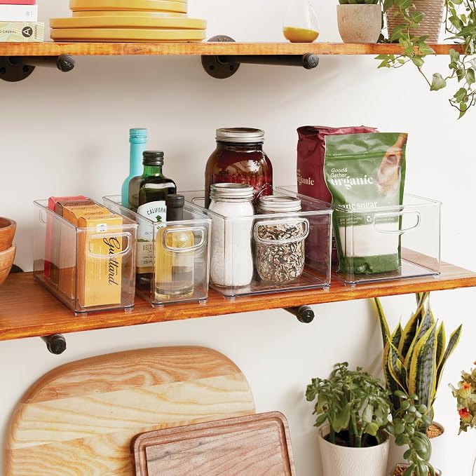 iDesign 4-Piece Plastic Organizer Bin Set, Clear | Two 10" x 8" x 5" Bins, Two 10" x 4" x 5" Bins, For Pantry and Cabinet Organization, Made in the USA