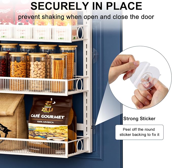 Over the Door Pantry Organizer 8 Tiers Hanging or Wall Mounted Spice Rack with Adjustable Basket,Heavy Duty Metal Seasoning Organizer Shelf for Kitchen Pantry and Bathroom