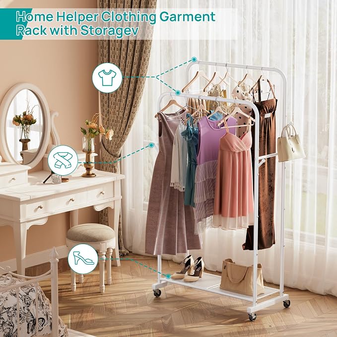 SINGAYE Wardrobe Standing Closet Clothing Rack With Shelf Hanging Clothes | Wardrobe Open Compact Small Metal Garment Hanger Stand Alone Free Standing Black Closet Rack Storage Organizer Heavy Duty