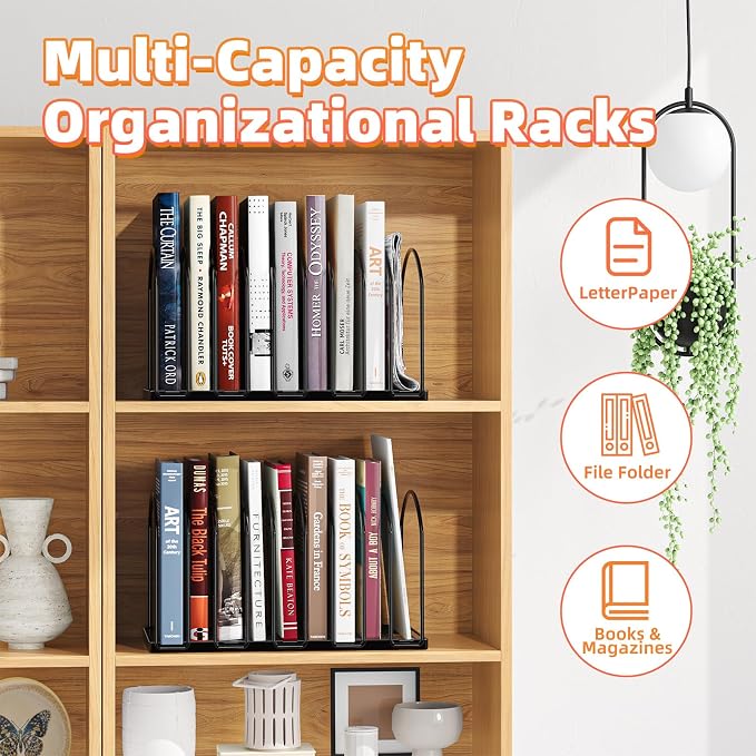 Simple Trending 9 Section Metal File Sorter Organizer, 2 Pack, Black | Vertical Layout, Multi-Functional, Metal File Rack for Desk Home Office, 13.75"D x 8.25"W x 7.5"H