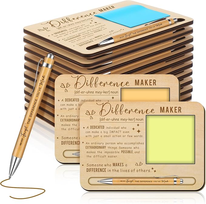 Kosiz 10 Set Difference Maker Appreciation Gifts Bulk for Employee Coworkers Wooden Inspirational Sticky Note Holder Set Thank You Appreciation Gifts for Team Staff Teachers Boss Nurse